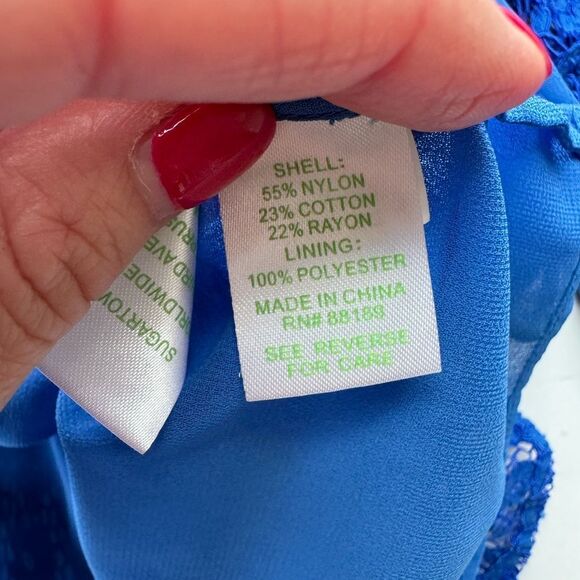 Lilly Pulitzer Women’s Sm Tobyn Top Ikat Cobalt Blue Palm Tree Lace Off Shoulder - Picture 12 of 14